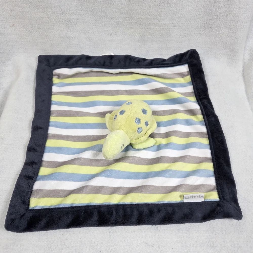 Carters Striped Turtle Baby Lovey Security Blanket Green Blue Gray